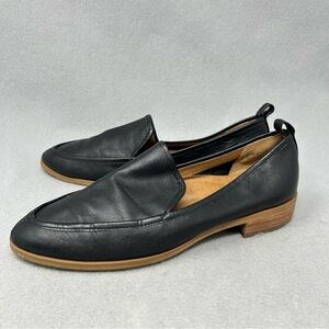 Nordstrom Susina Kellen Size 6.5 M Black Leather Almond Toe Slip On Loafer Shoes